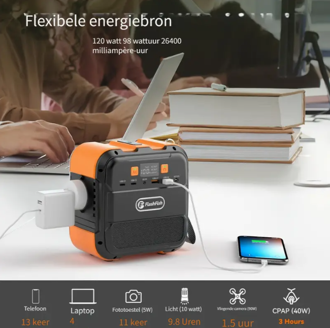 Draagbare Power Station 98 Wh, FF FLASHFISH Zonnegenerator 120 W 230 V